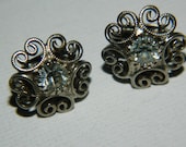 vintage eighties antiqued silver and rhinestone clip on earrings    5b6