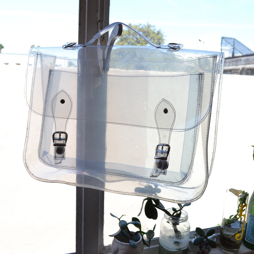 Large bag number 3 Clear transparent plastic satchel shoulder strap (Handmade to order, take 15 days to be made plus shipping ETA )