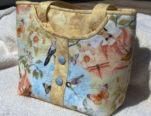 Spring Tote Bag, Nature Fabric, Birds and Butterflies, Cotton Tote Bag, Cotton Bag, Susan Winget Fabric Tote
