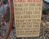 Extra Large Rustic Cabin Lake Cottage Rules Sign Primitive Typography  subway sign