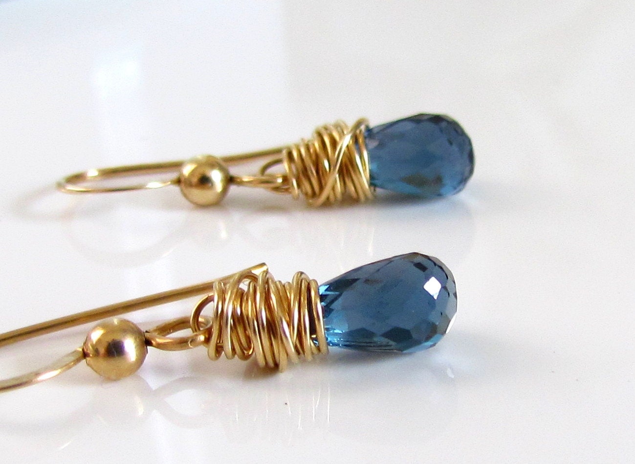Dainty London Blue Topaz Earrings, Gold Filled Minimalist Bridal Jewelry, Something Blue Bridesmaid Gift