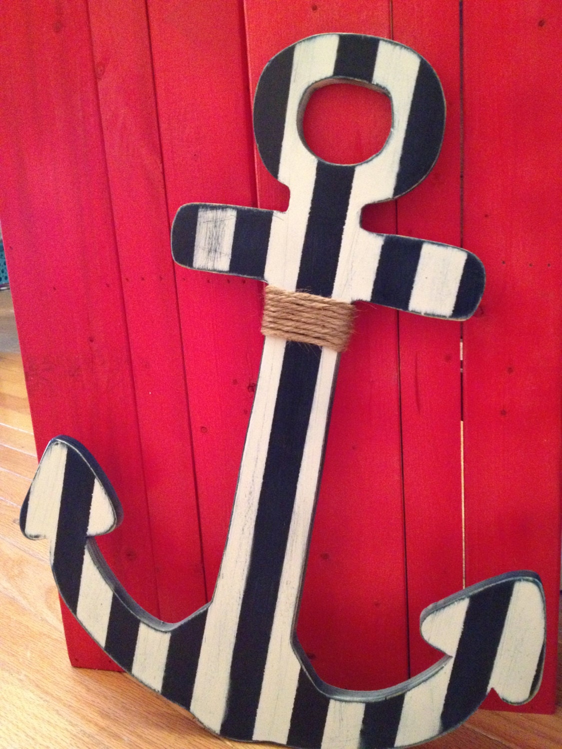 Nautical Striped Shabby Chic 13-18 inch wooden anchor Nautical Home Decor
