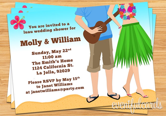 Hawaiian themed wedding shower invitations