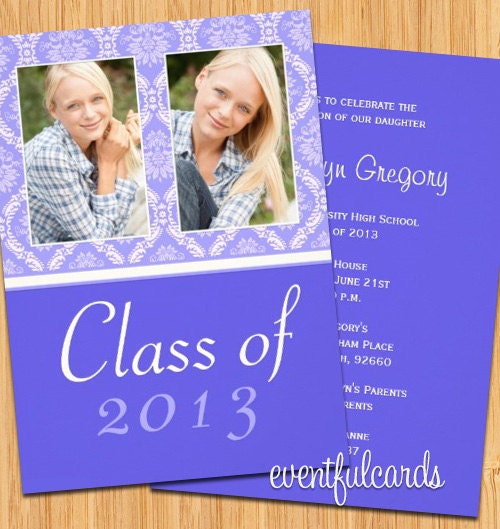 Class of 2013 Purple Damask Graduation Card - Print at Home or E-card Il_570xn