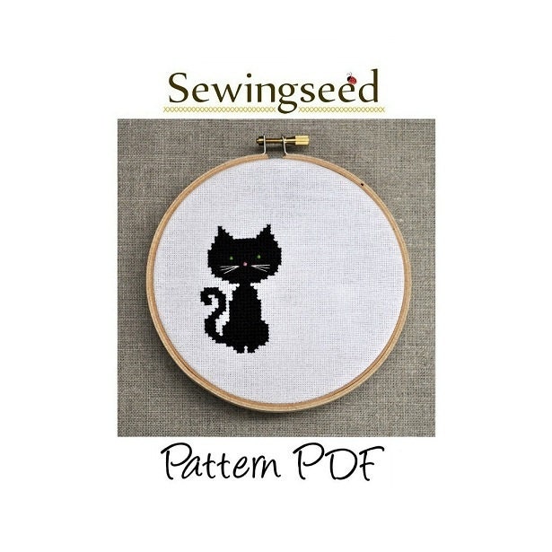 Small Black Cat Cross Stitch Pattern, INSTANT DOWNLOAD