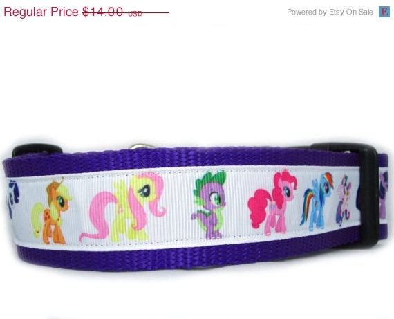 ON SALE Pony Parade Dog Collar, 1.5 inch wide, Applejack, Fluttershy, Pinkie Pie, Rainbow Dash, Rarity, Twilight Sparkle, Princess Celestia