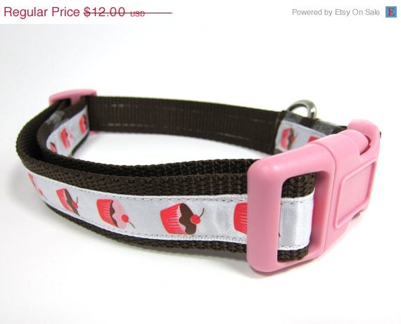 ON SALE Cherry Cupcakes Dog Collar, 1 inch wide, red, chocolate, brown, white, small, medium, large, XL, Xxl, martingale