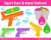 Squirt Guns and Water Balloons - Digital Clip Art Graphics for Personal or Commercial Use