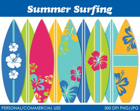 Summer Surfing Clipart - Digital Clip Art Graphics for Personal or Commercial Use Il_570xn