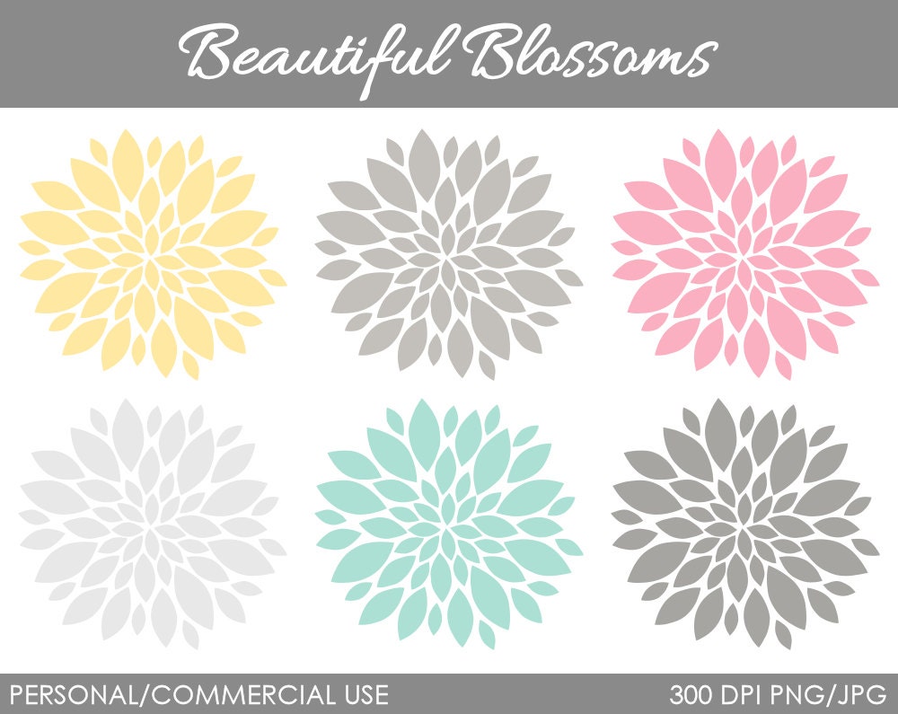 Beautiful Blossoms Clipart - Digital Clip Art Graphics for Personal or Commercial Use Il_570xn
