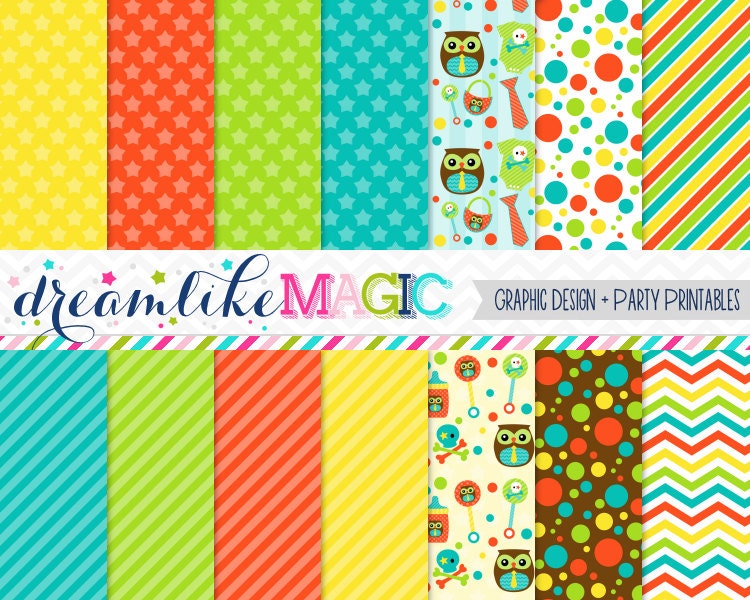Boy Hoo Hoo Baby Bunch- Digital Paper Pack for Personal or Commercial Use Il_170x135