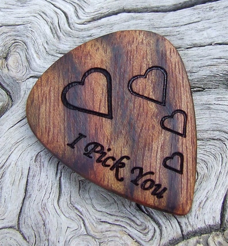 Caribbean Rosewood Guitar Pick - Handmade Laser Engraved Premium Guitar Pick - 2 Sided Design