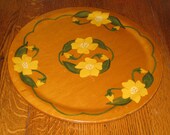 Wood Folk Art Plate Hand Painted Kitchen Wooden 1950 Signed 14 Inch