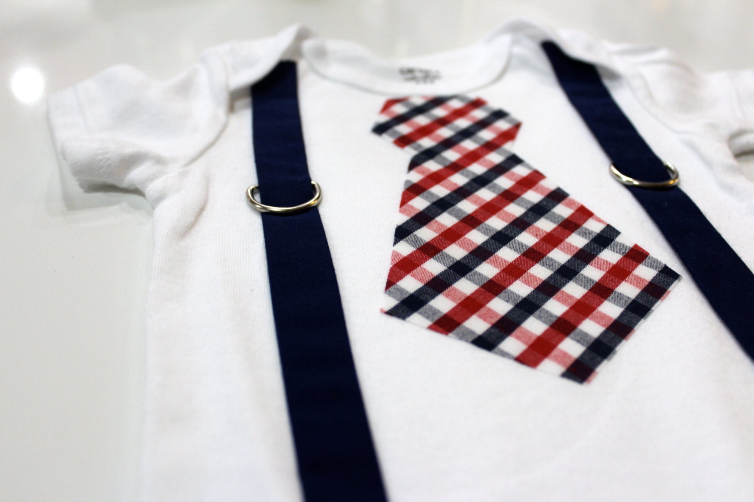 Patriotic  Baby Tie Onesie 'My Country Tis of Thee' Boys Bodysuit with Blue Suspenders Shirt Toddlers 4th of July Fourth