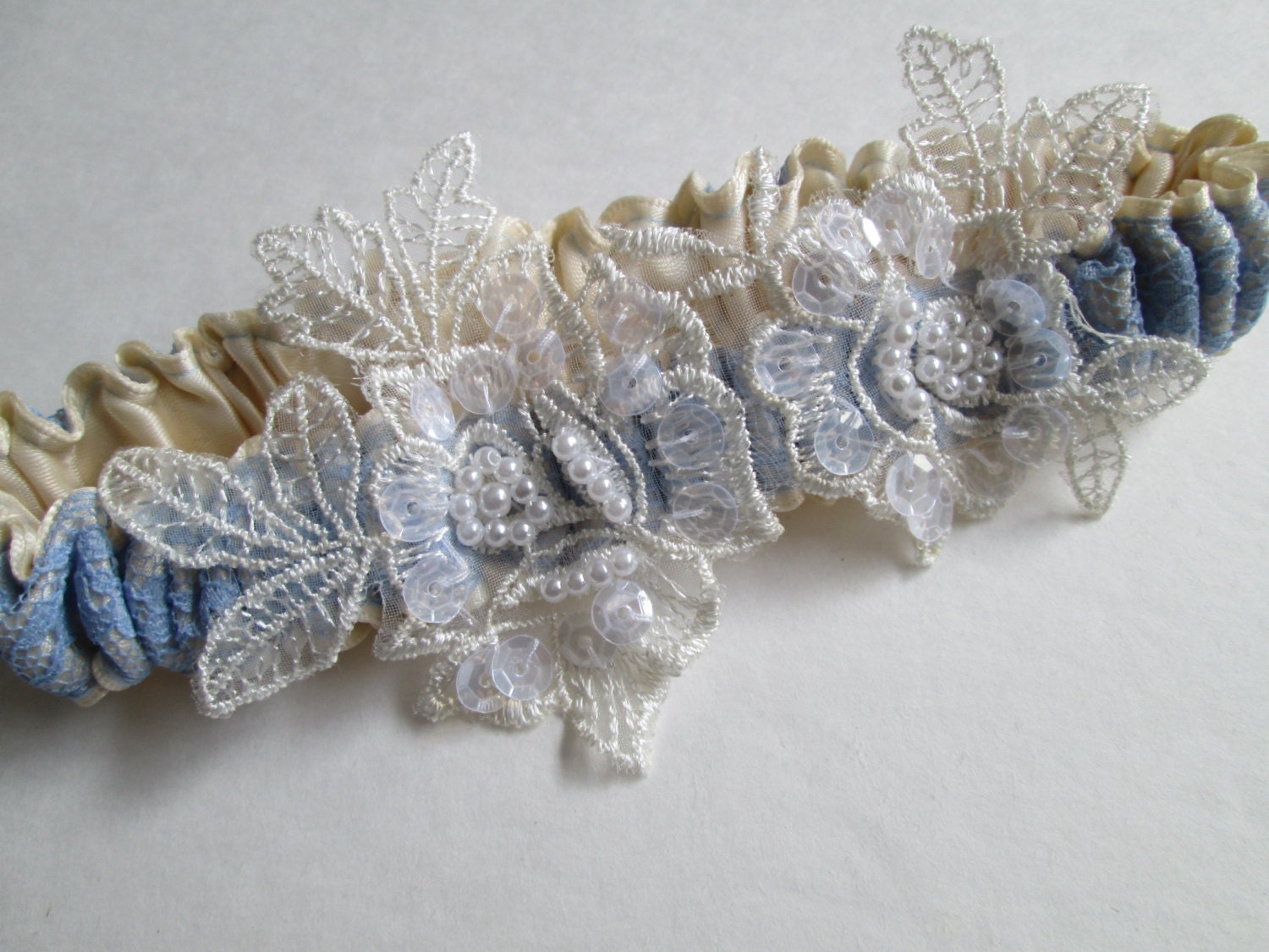 Bridal Blue Garter, Ivory Satin Garter, Hyacinth Blue/Wedding Blue Lace Garter, Pearled Rose Lace Garter, Beaded Heirloom Garter