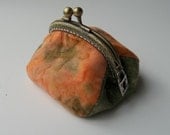Metal Frame Coin Purse - Pouch - Spring -  Bags and Purses - Peach - Watercolor Print - Green