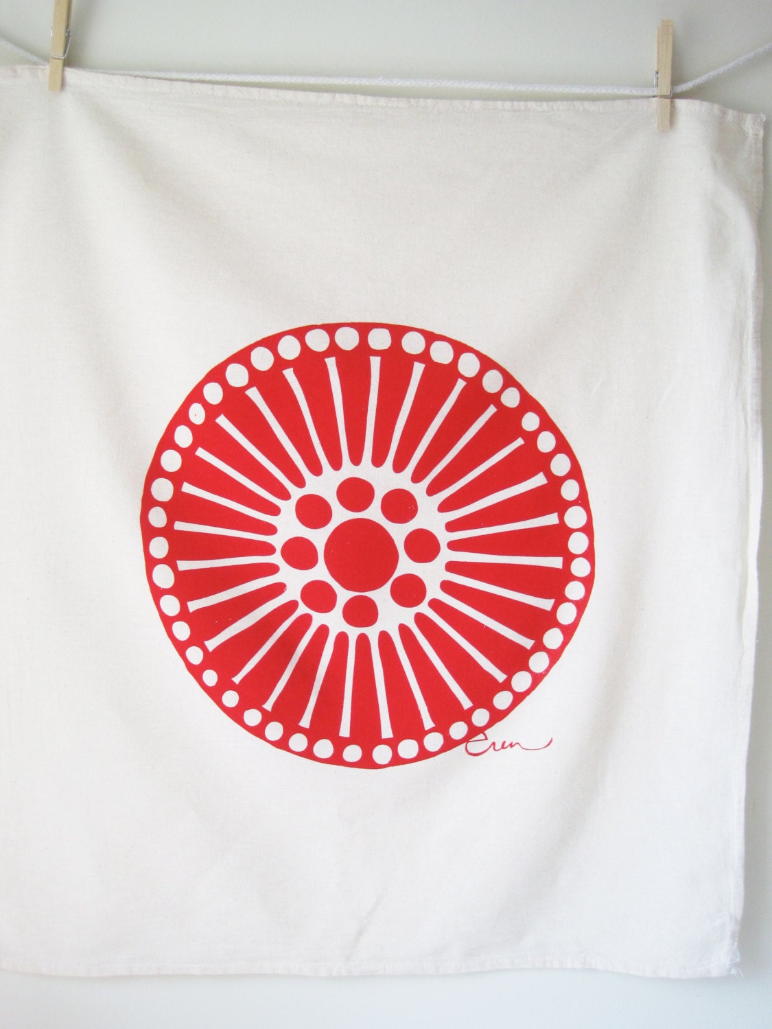 Tea Towel, Medallion Circles, in Red