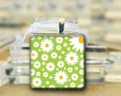 SALE Daisies Pendant - White on Green with necklace