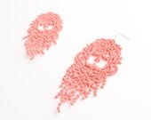 Lace Earrings - Orabella in Coral - Pink Bridal Earrings - Romantic Lace Jewelry For Her in Orange