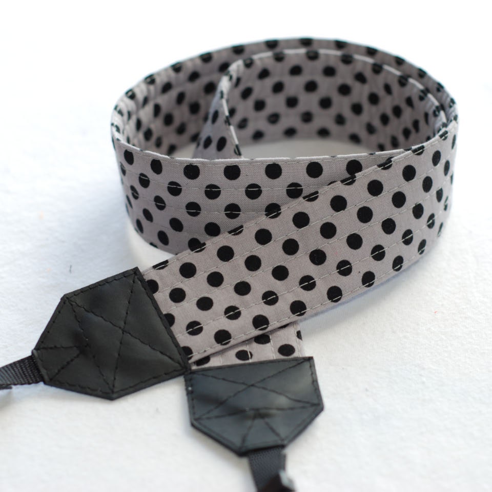Gray with Black Dot SLR Camera Strap - Free Shipping
