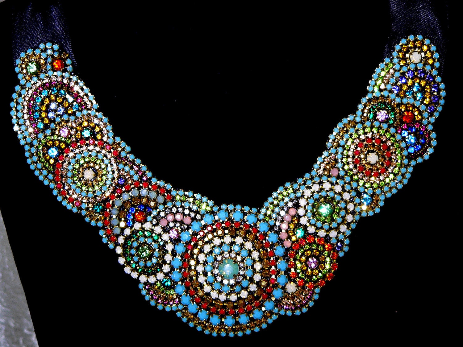 Crystal Queen-One of a kind Rhinestone Bib statement necklace,Swarovski crystals necklace,Collar Bib Necklace
