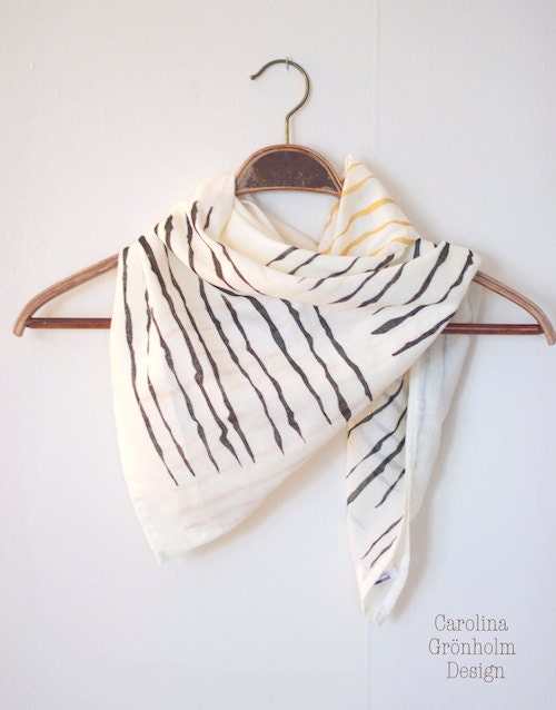 Stripes, Wrap Shawl Gold Black / Cotton Voile