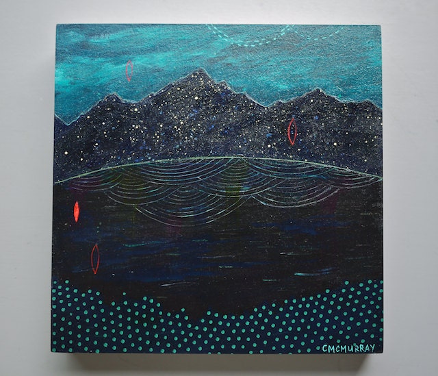night wonder, 6 x 6 original landscape painting