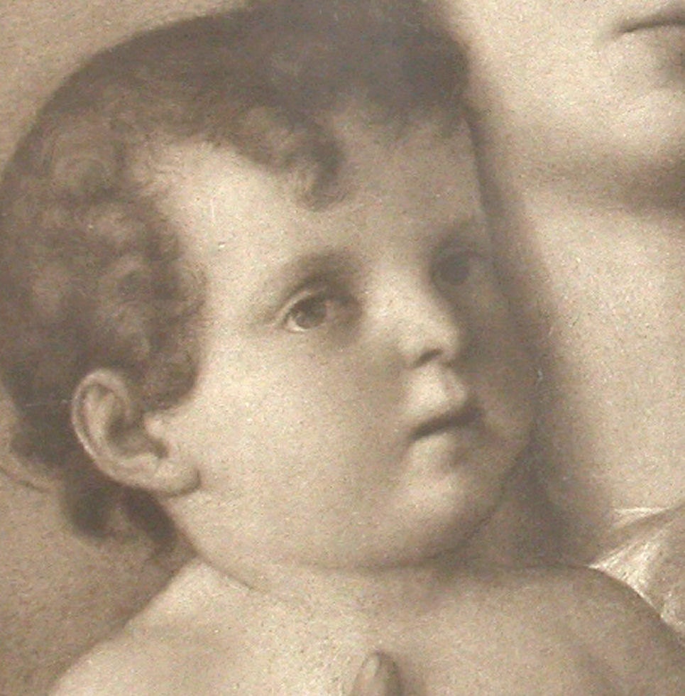 Antique Photo-Print Painting Mary & Baby Jesus Gold Frame 17 x 20