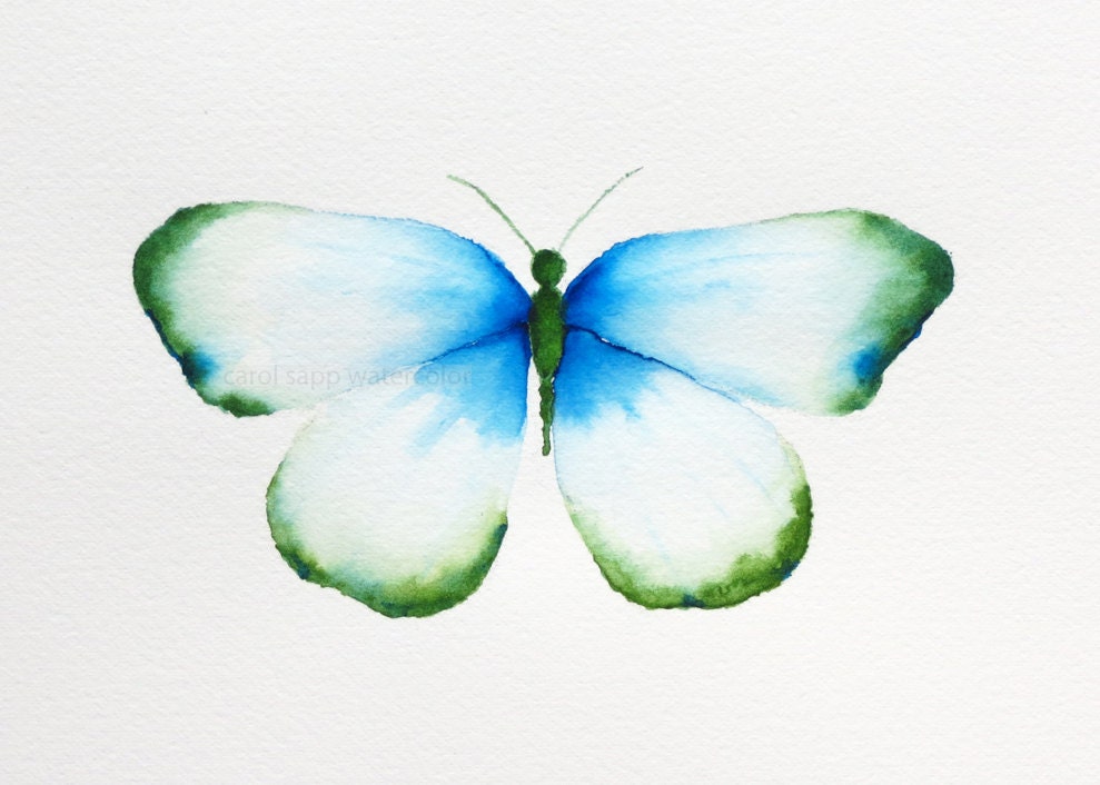 emerald turquoise butterfly original 5" x 7" watercolor painting