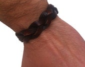 Handmade unisex men's and women's rustic brown braided leather bracelet wrist band