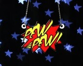 Pew Pew Comic Blast Necklace, Silver Plated Chain