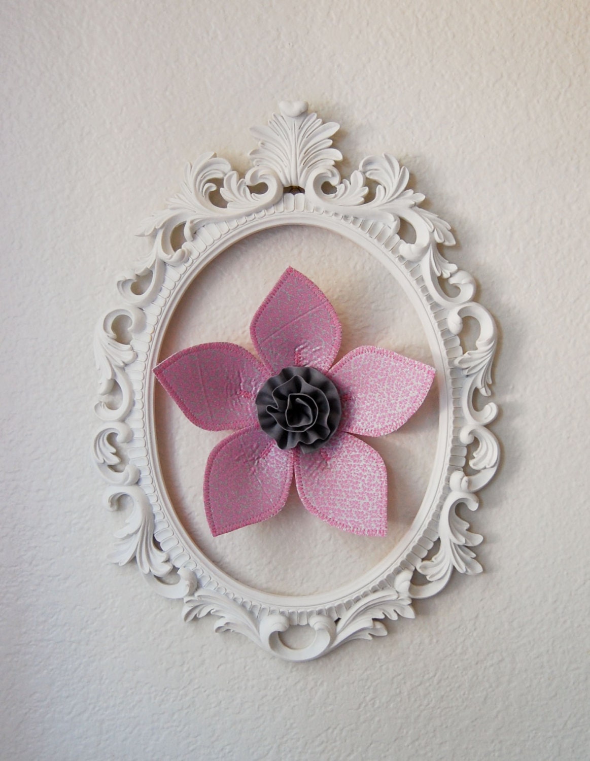 wall flower.  fabric flower. 3d wall art.  wall decor. pink and silver fabric flower