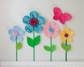 3d flower wall decal. girls room decor. fabric wall flowers. turquoise fabric flower. baby shower gift. spring garden.