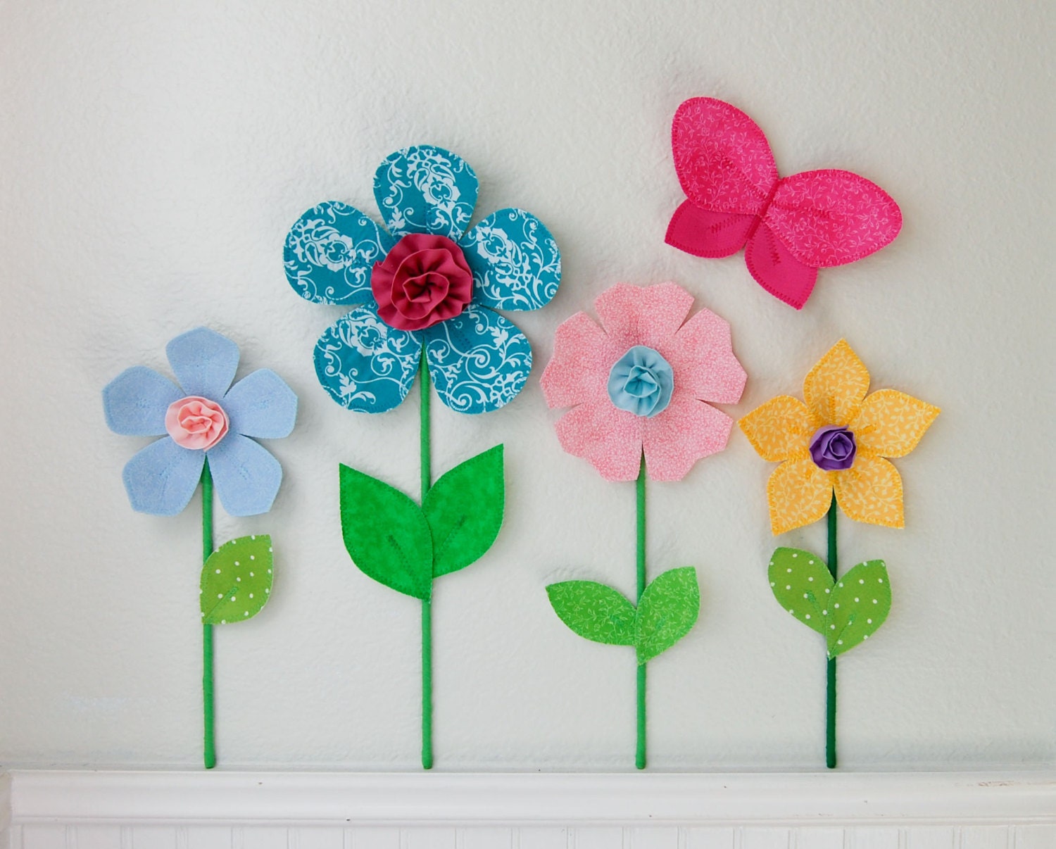 fabric flower. flower garden.  fabric wall decal for girls.  light blue fabric flower. 3d fabric flower. spring garden.