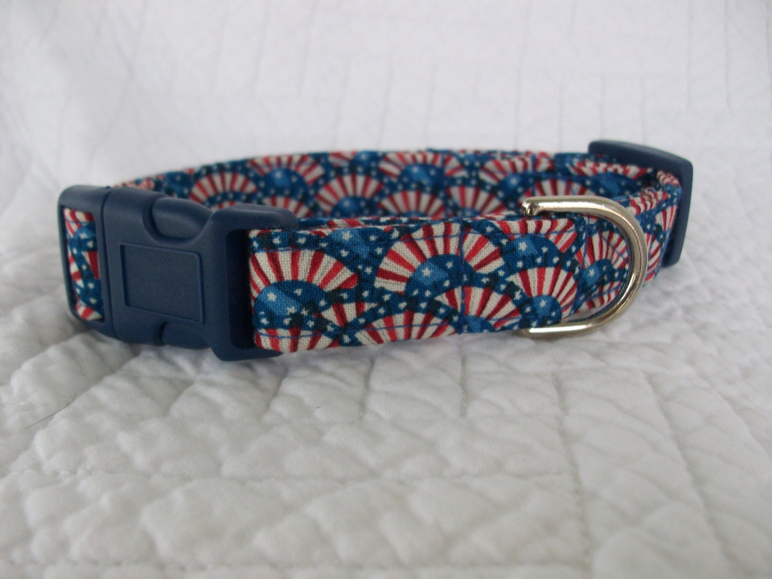 Patriotic 4th of July  Dog Collar  Custom Made Your Choice Navy or Red Buckle