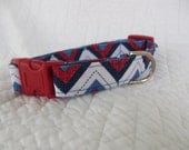 Patriotic Chevron 4th of July  Dog Collar  Custom Made Your Choice Navy or Red Buckle