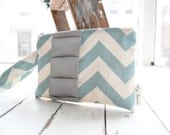 Aqua Chevron Wristlet with Grey Ruffle
