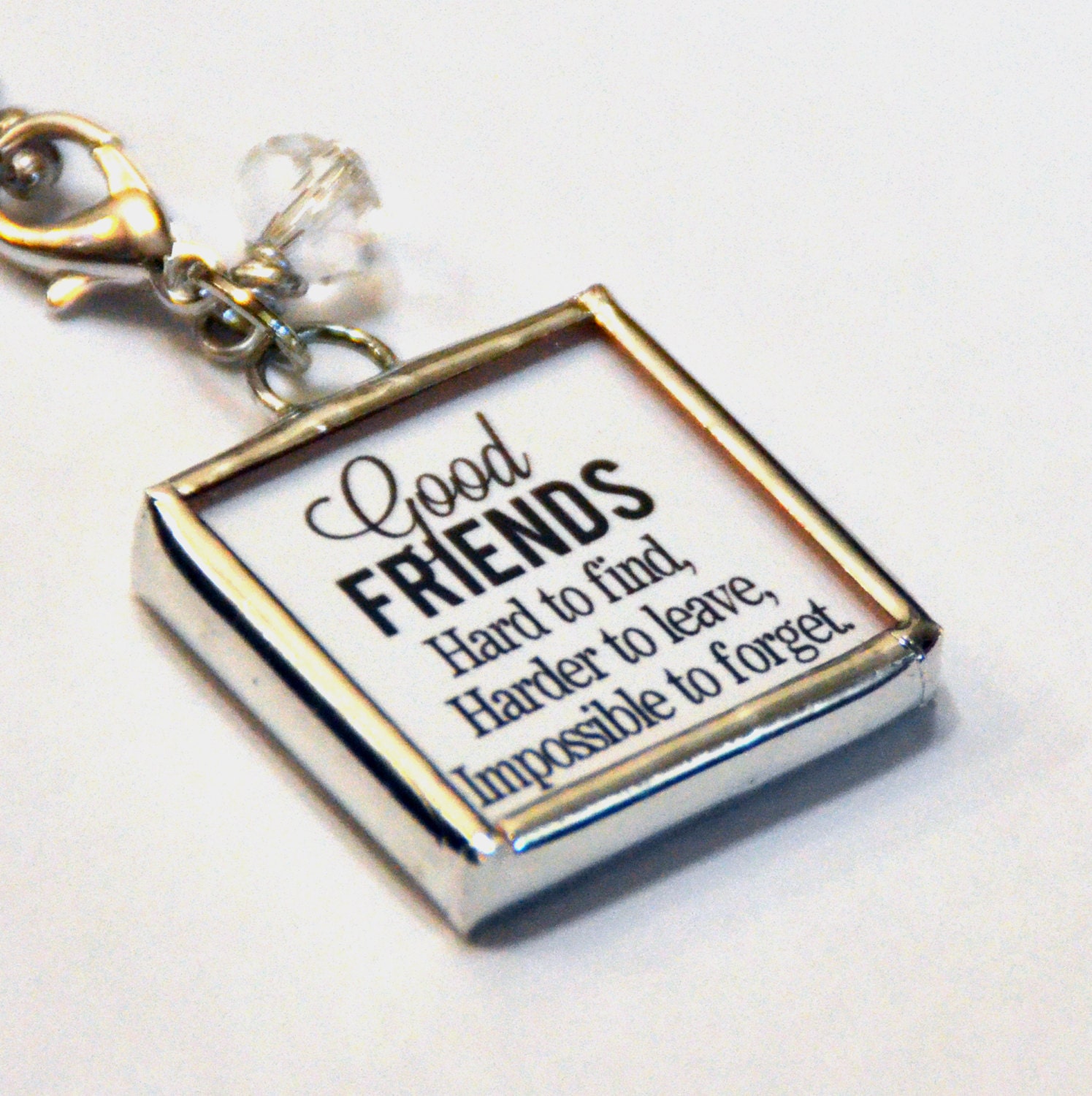 1 Inch X 1 Inch Soldered Charm Pendant Friendship Quote You Choose Reverse Side with 30 Inch Ball Chain