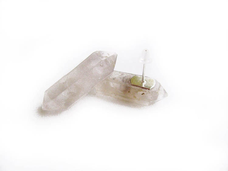 Raw Quartz  Stud Earrings, Crystal Quartz Stone Post Earrings - Modern Tribal Lapidary - Rough Nugget Handmade Earrings