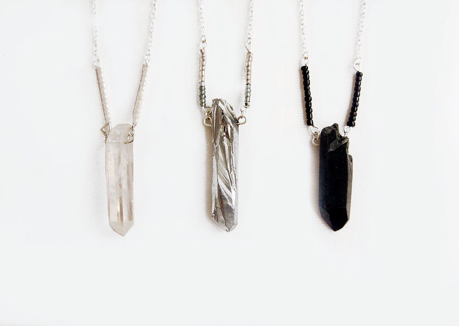 Quartz Crystal Point  Necklace - Titanium Quartz Necklace - Stone Necklace of Your Choice - Modern Tribal Lapidary Pendant Necklace