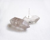 Quartz  Post Earrings - Herkimer Diamond Stud Earrings - Modern Tribal Lapidary - Rough Stone Post Earrings