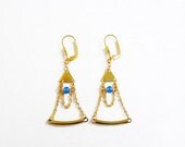 SUMMER SALE Geometric Chandelier Earrings,  Blue Jade Triangle Brass Earrings- Tribal Inspired Jewelry