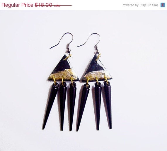 SUMMER SALE Triangle Spike Earrings, Geometric  Gold  Gilded Polymer Clay Earrings - LUNAR //Solar Collection