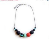 SUMMER SALE Bubble Necklace in Black, MInt, Coral Red - Geo Deco- Handmade Polymer Clay Statement Necklace - Autumn -Winter Sneak Peek Tren