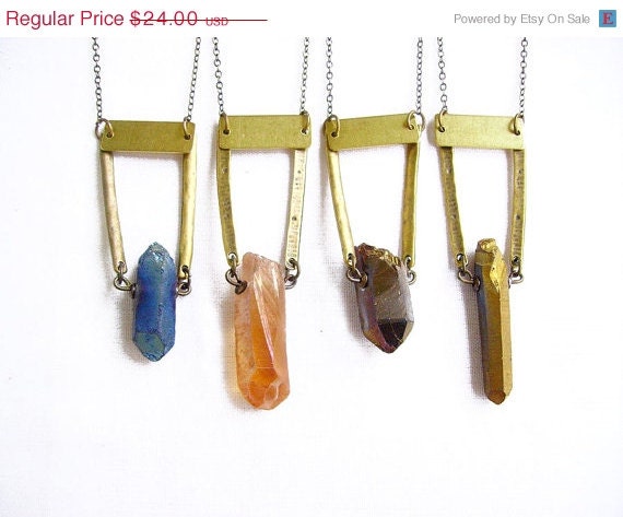 SUMMER SALE Raw Crystal Necklace - Rough Quartz Point Geometric Necklace - Stone Necklace of Your Choice - Modern Tribal Lapidary