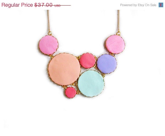 SUMMER SALE Colorful Statement Necklace, Bubbles in Mint, Peach, Pink, Purple, Coral Red - Color Dot Collection - Handmade Polymer Clay Nec
