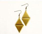 SUMMER SALE Minimalist Triangle Earrings, Geometric Brass Rhombus Earrings - Geometric Jewelry