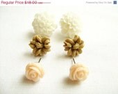 SUMMER SALE Flower Post Earrings - Neutral Pastels -Set of Three Pairs, Pink, Grey, White  Stud earrings