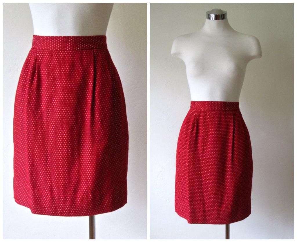 SALE Vintage Valentine Pencil Skirt // Red and White Polka Dot // xs - s