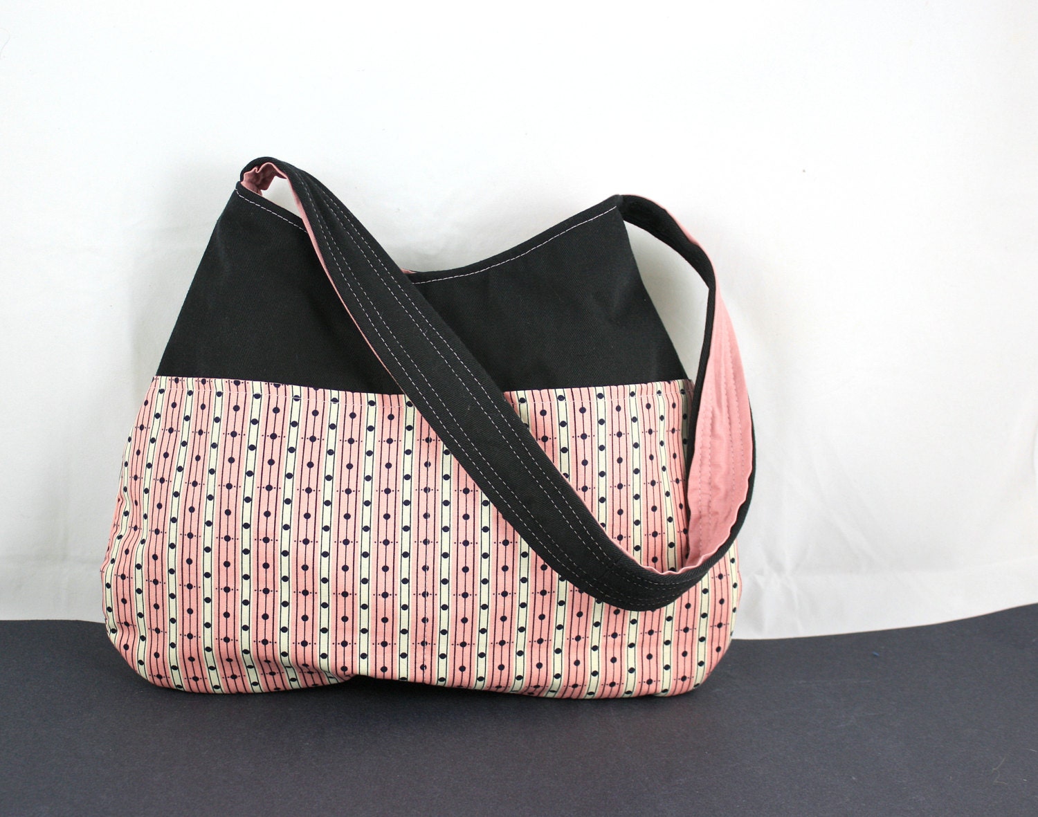The Millie Bag by Nstarstudio - Shoulder Sling Bag, Womens Handbag- Black and Pink Retro Cotton Purse